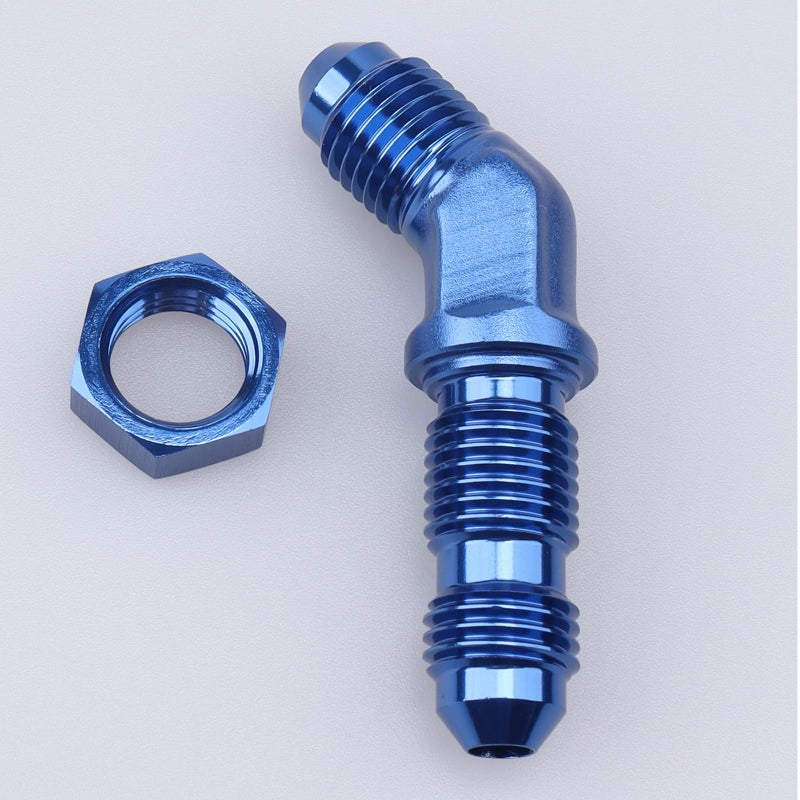 AC PERFORMANCE -3 AN Male Flare 45 Degree Bulkhead Fitting Adapter Aluminum Black with AN3 Nut - Image 1